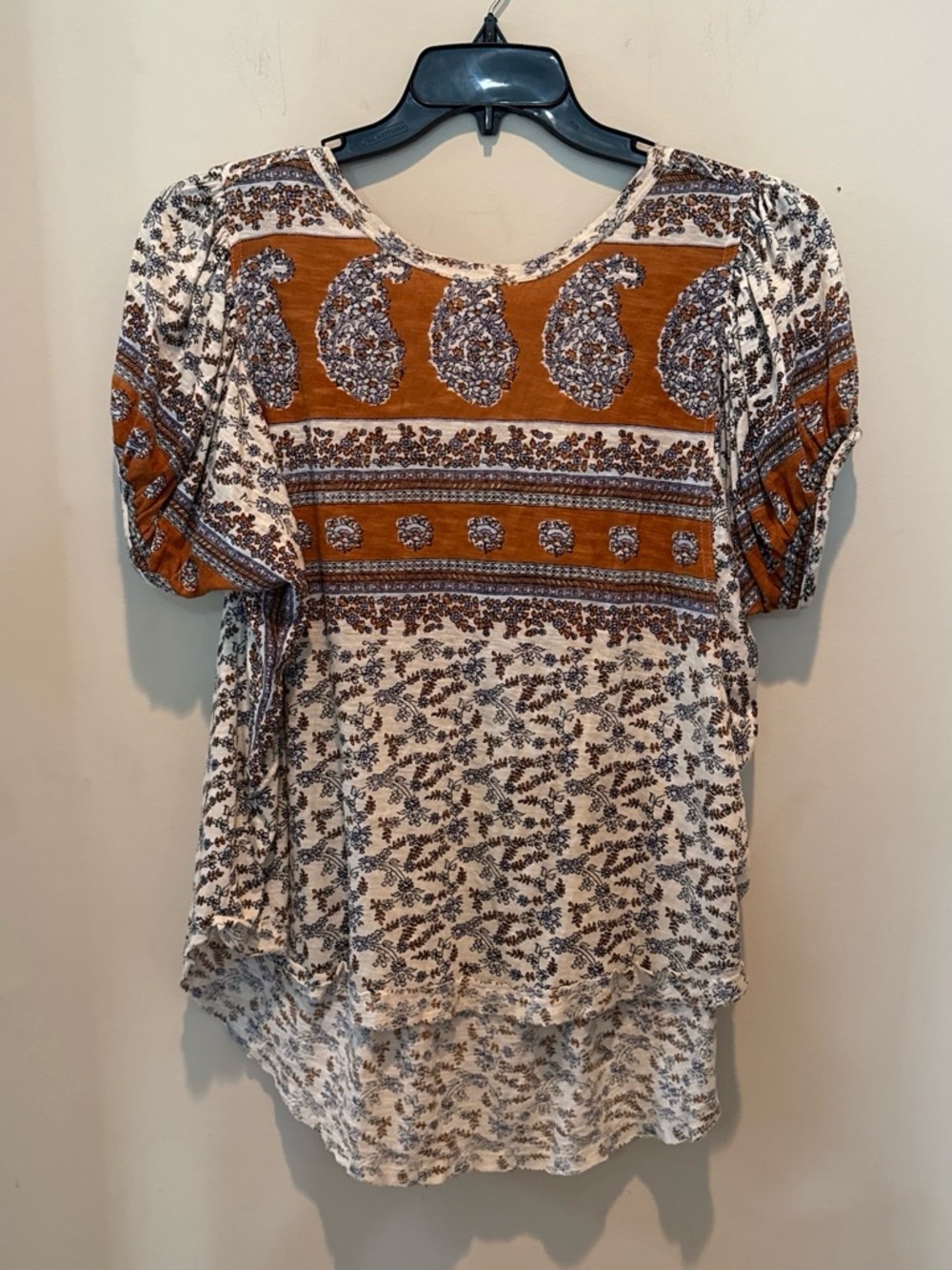 Free People Paisley Print Short Sleeve Tunic - Rust and Cream